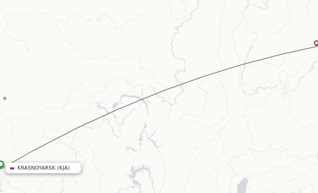 Flights from Krasnojarsk to Lensk route map