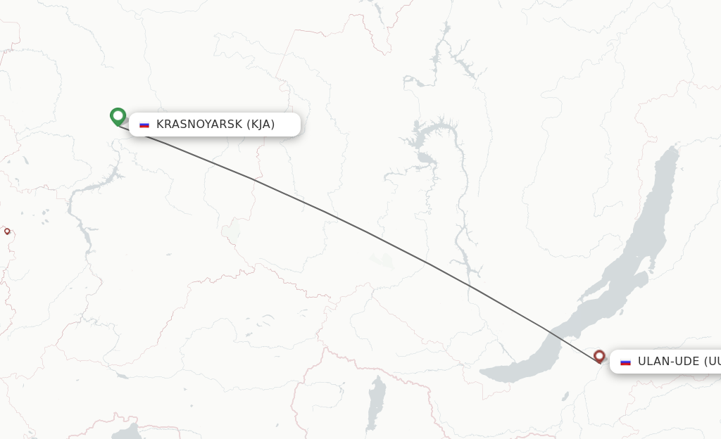 Flights from Krasnojarsk to Ulan-Ude route map