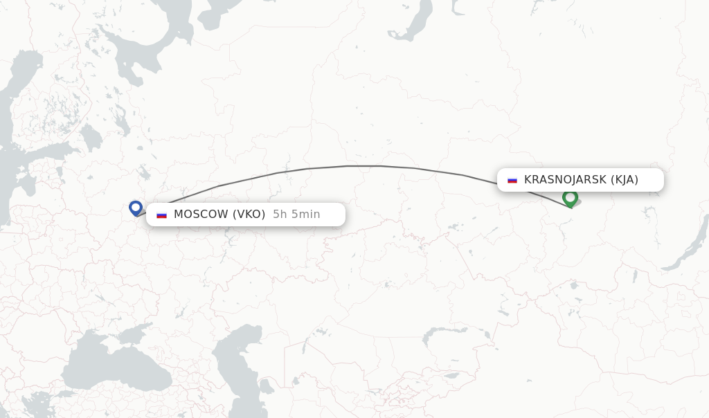 Flights from Krasnojarsk to Moscow route map
