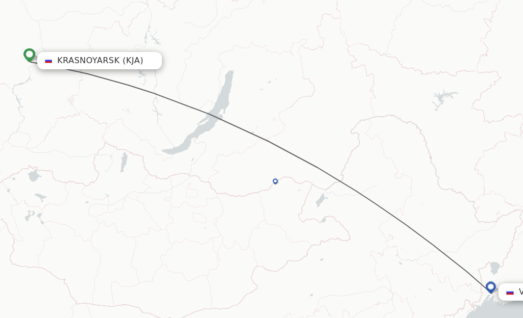 Flights from Krasnojarsk to Vladivostok route map