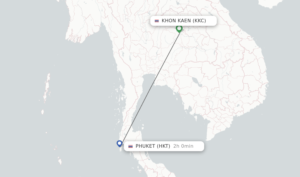 Flights from Khon Kaen to Phuket route map