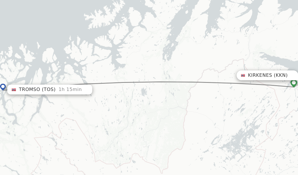 Flights from Kirkenes to Tromso route map