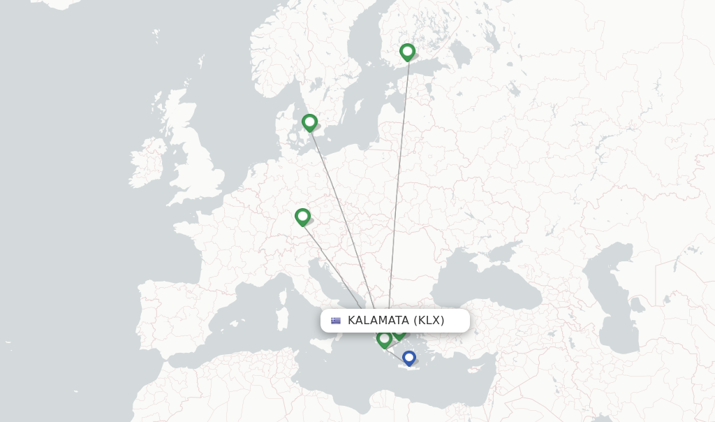 Route map with flights from Kalamata with Aegean