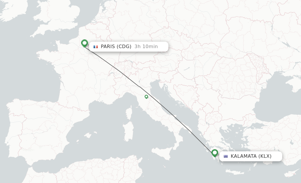 Flights from Kalamata to Paris route map