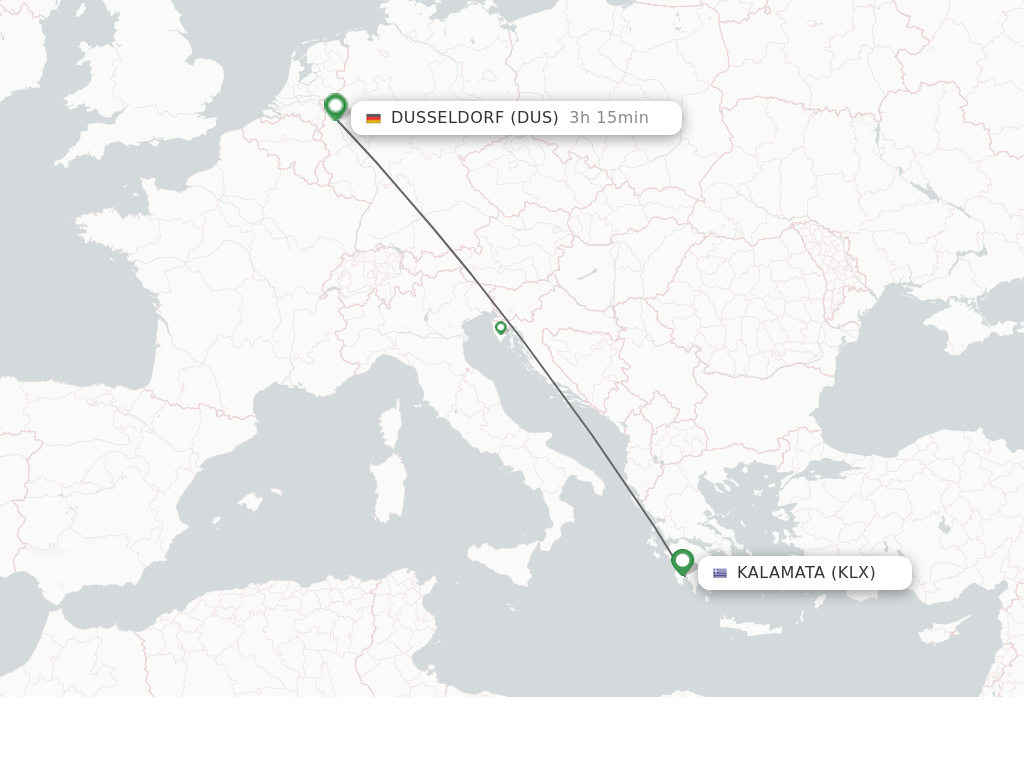 Flights from Kalamata to Dusseldorf route map