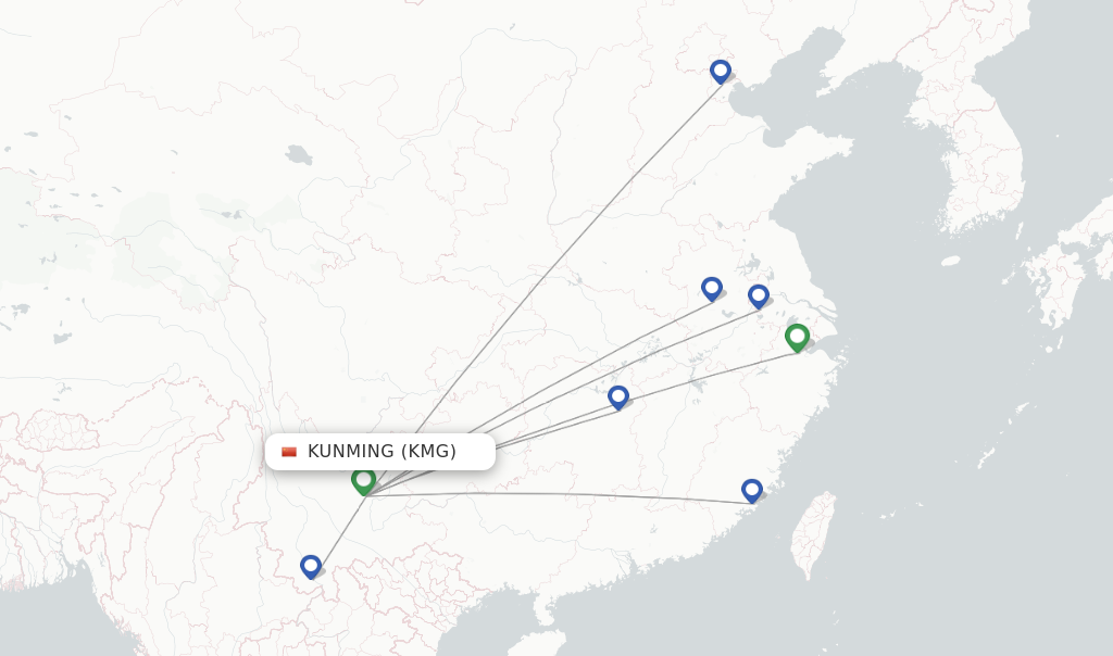 Route map with flights from Kunming with OkAir