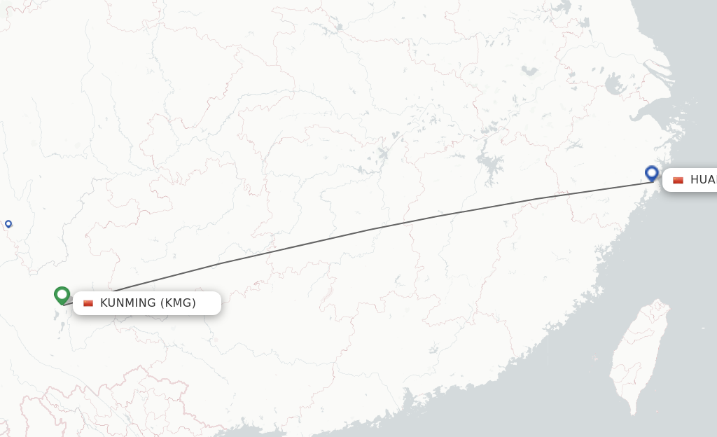 Flights from Kunming to Taizhou route map