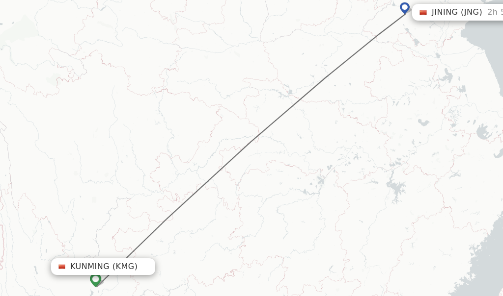 Flights from Kunming to Jining route map