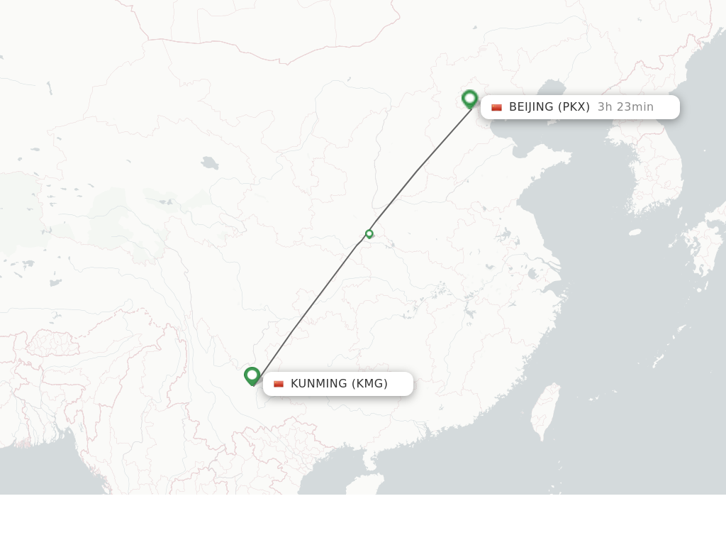 Flights from Kunming to Beijing route map
