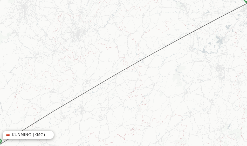 Flights from Kunming to Wuhan route map