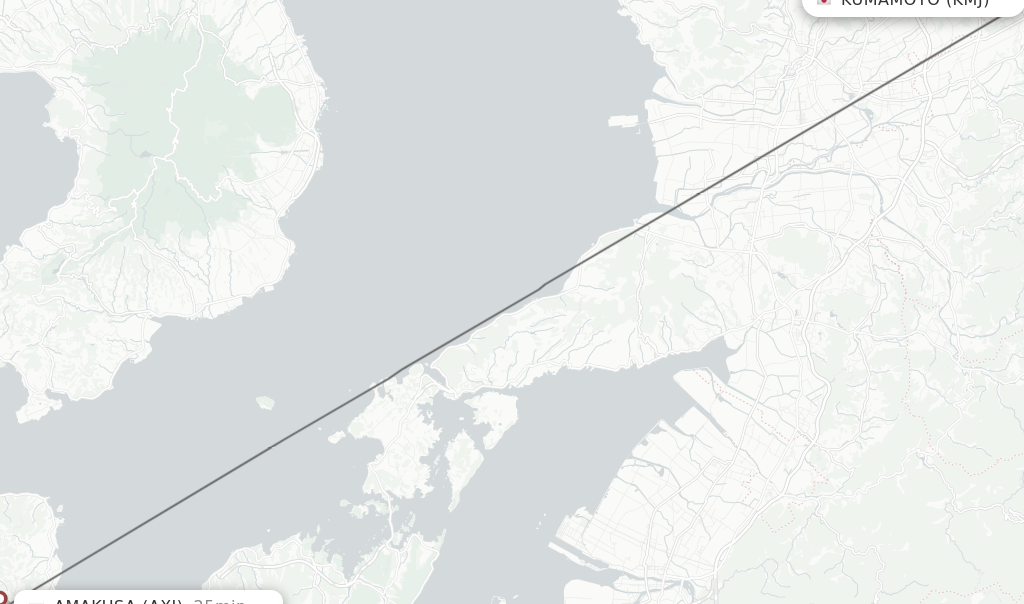 Flights from Kumamoto to Amakusa route map
