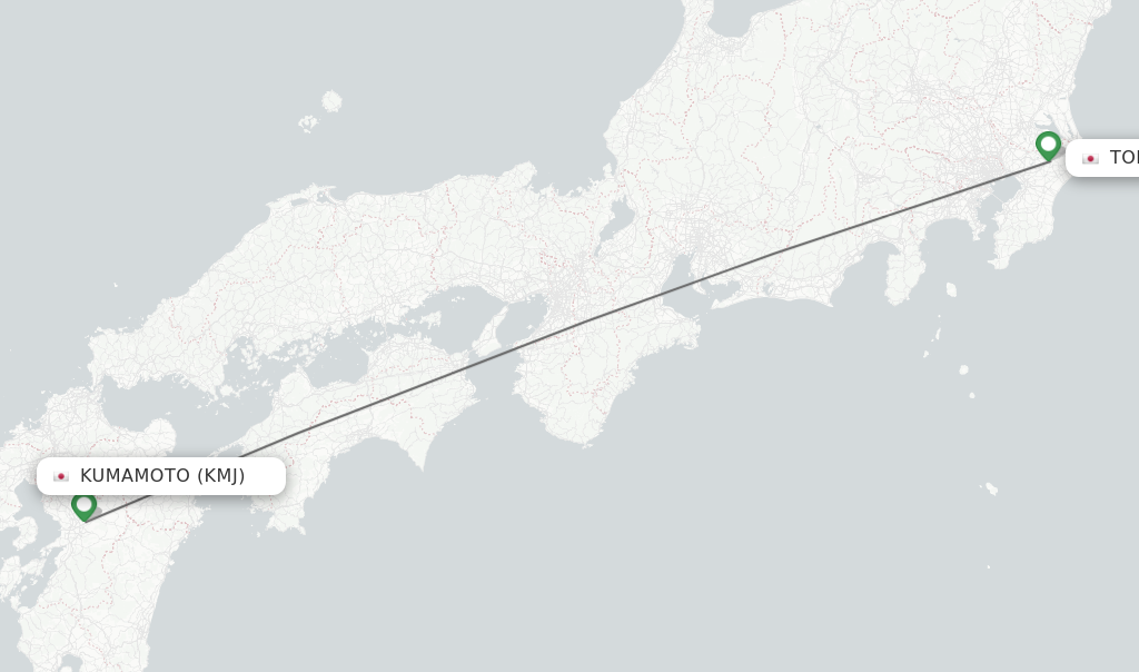 Flights from Kumamoto to Tokyo route map