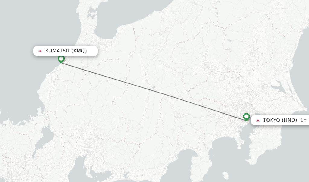Flights from Komatsu to Tokyo route map