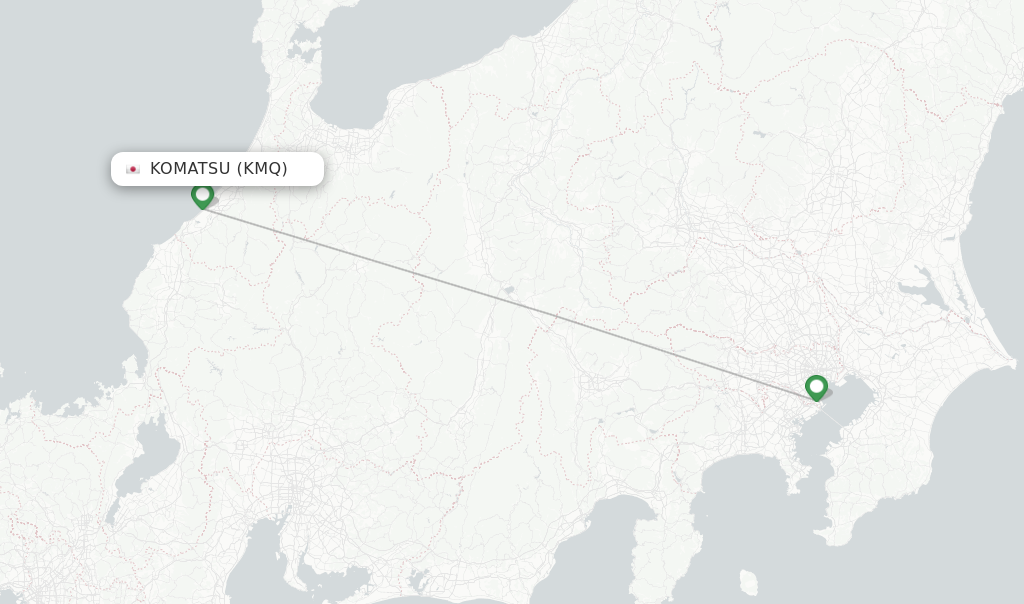 Route map with flights from Komatsu with JAL