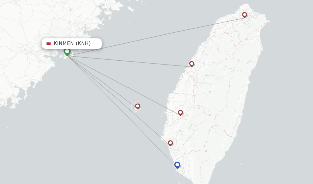 Route map with flights from Kinmen with UNI Air