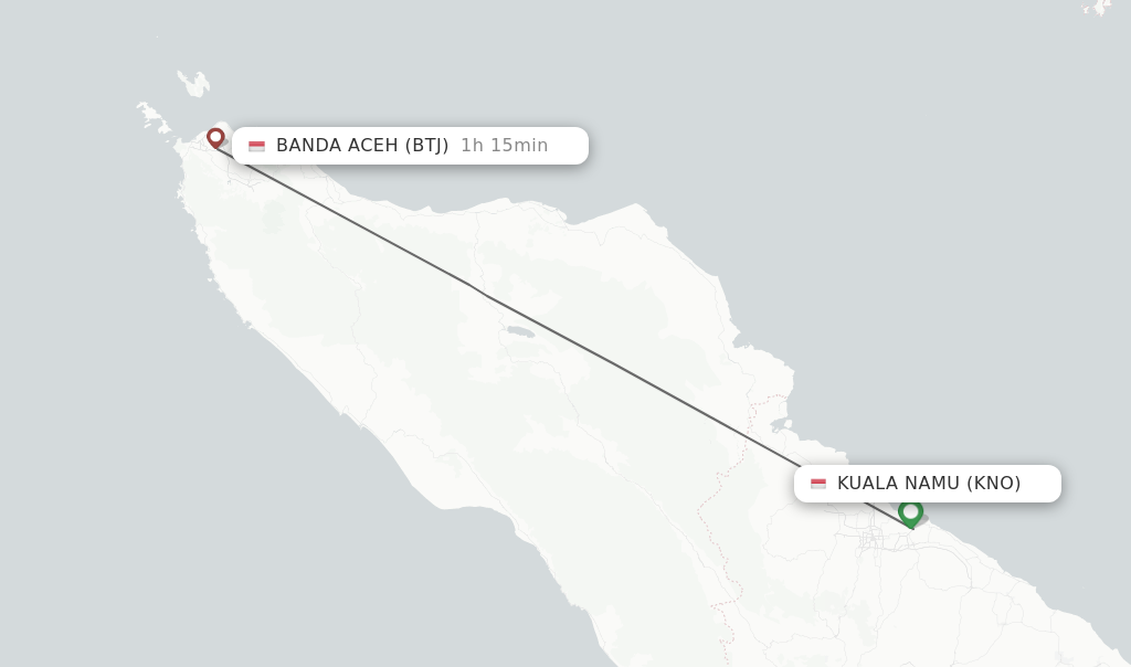 Flights from Kuala Namu to Banda Aceh route map