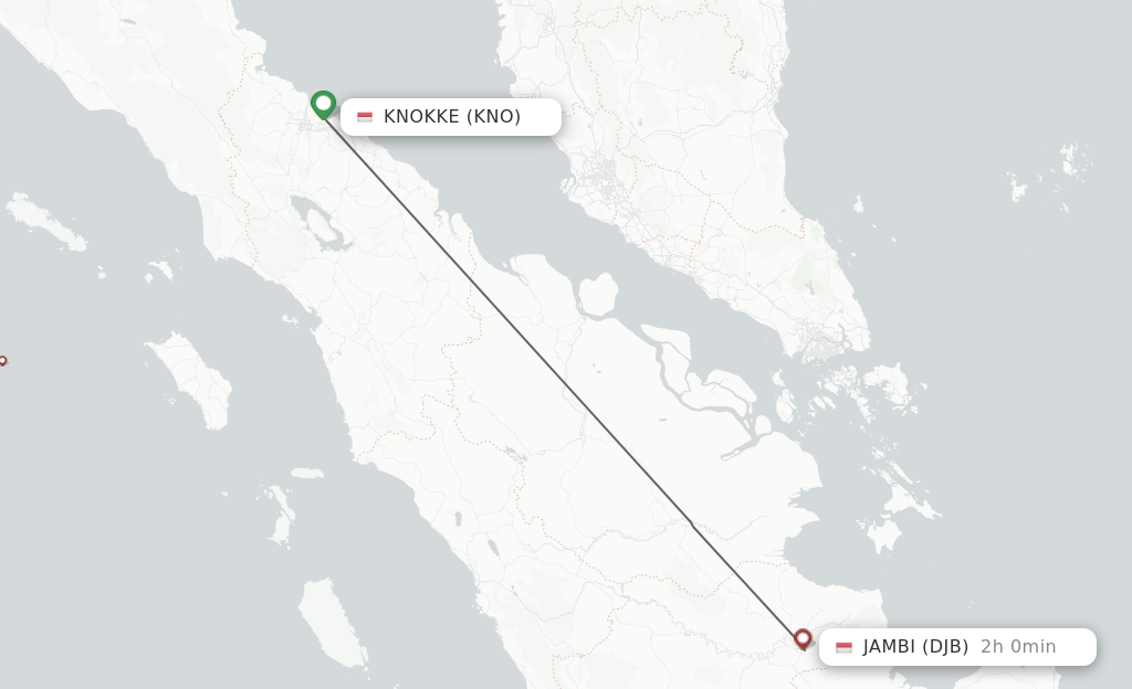 Flights from Kuala Namu to Jambi route map