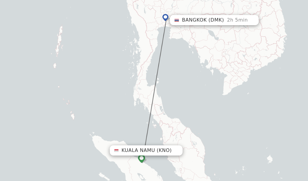 Flights from Kuala Namu to Bangkok route map
