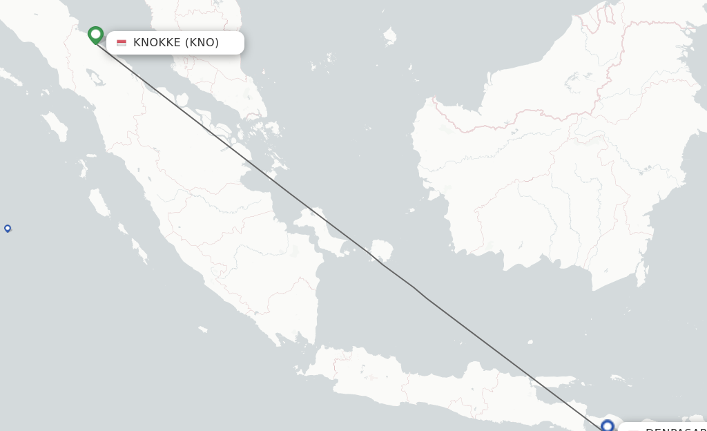 Flights from Kuala Namu to Denpasar route map