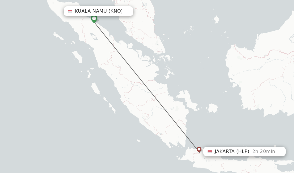 Flights from Kuala Namu to Jakarta route map