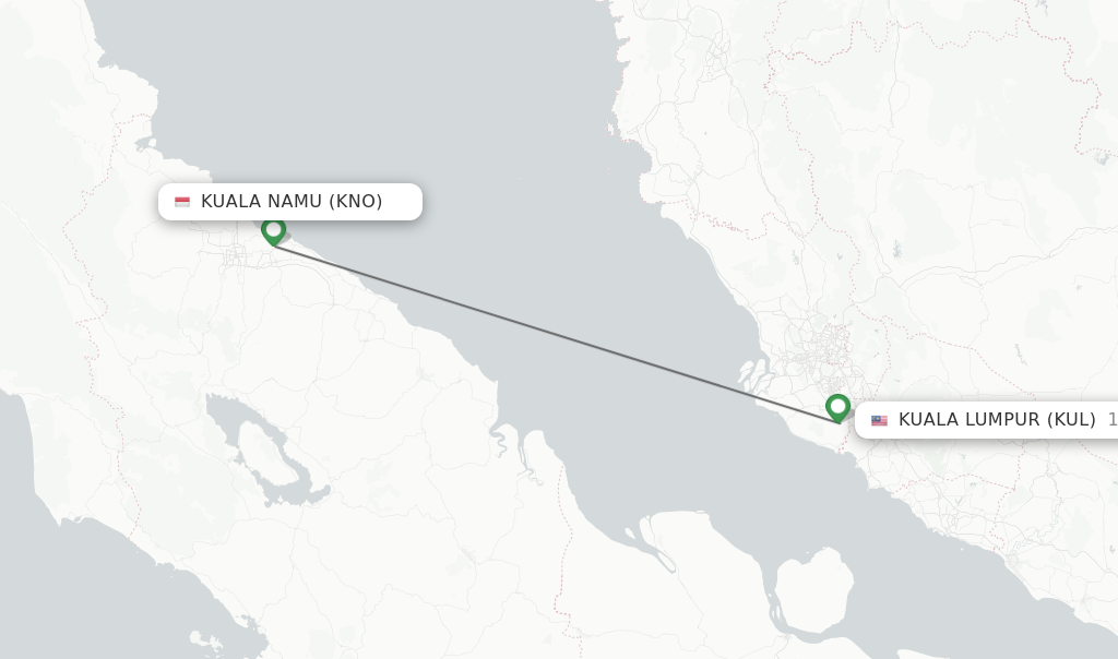 Flights from Kuala Namu to Kuala Lumpur route map