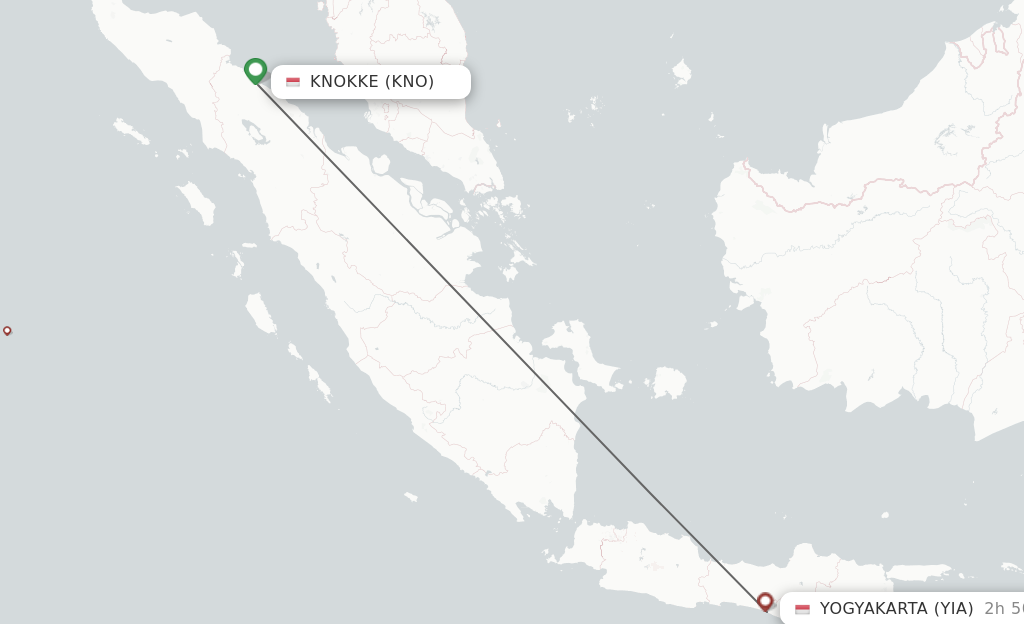 Flights from Kuala Namu to Yogyakarta route map