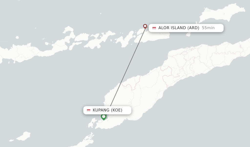 Flights from Kupang to Alor Island route map