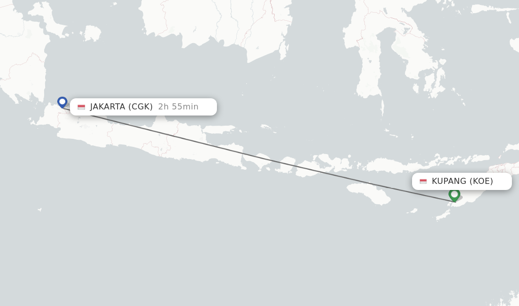 Flights from Kupang to Jakarta route map