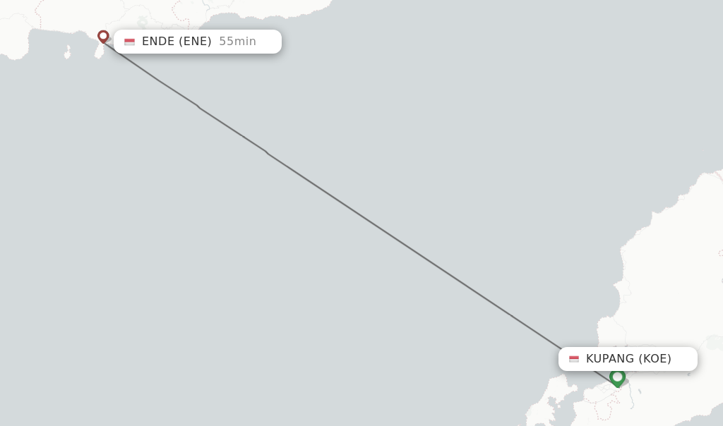 Flights from Kupang to Ende route map