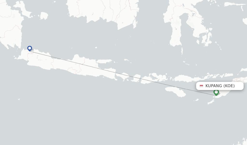 Route map with flights from Kupang with Batik Air