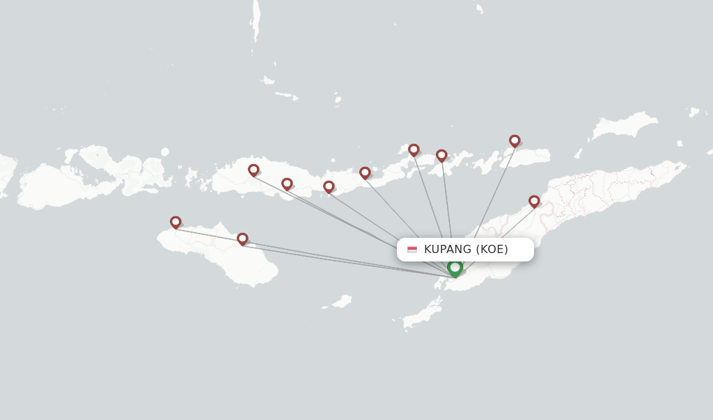 Route map with flights from Kupang with Wings Air