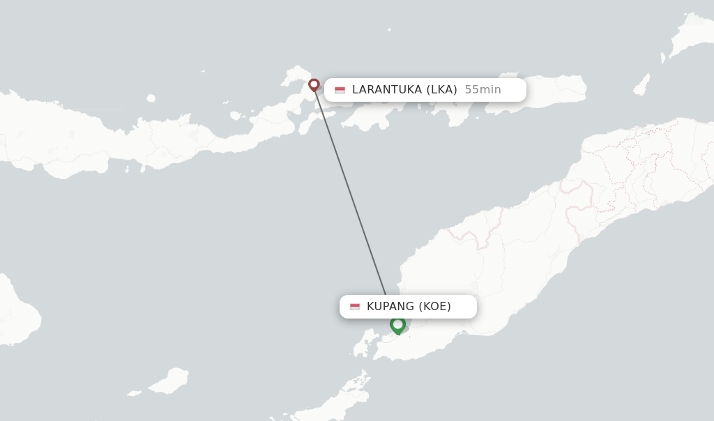 Flights from Kupang to Larantuka route map