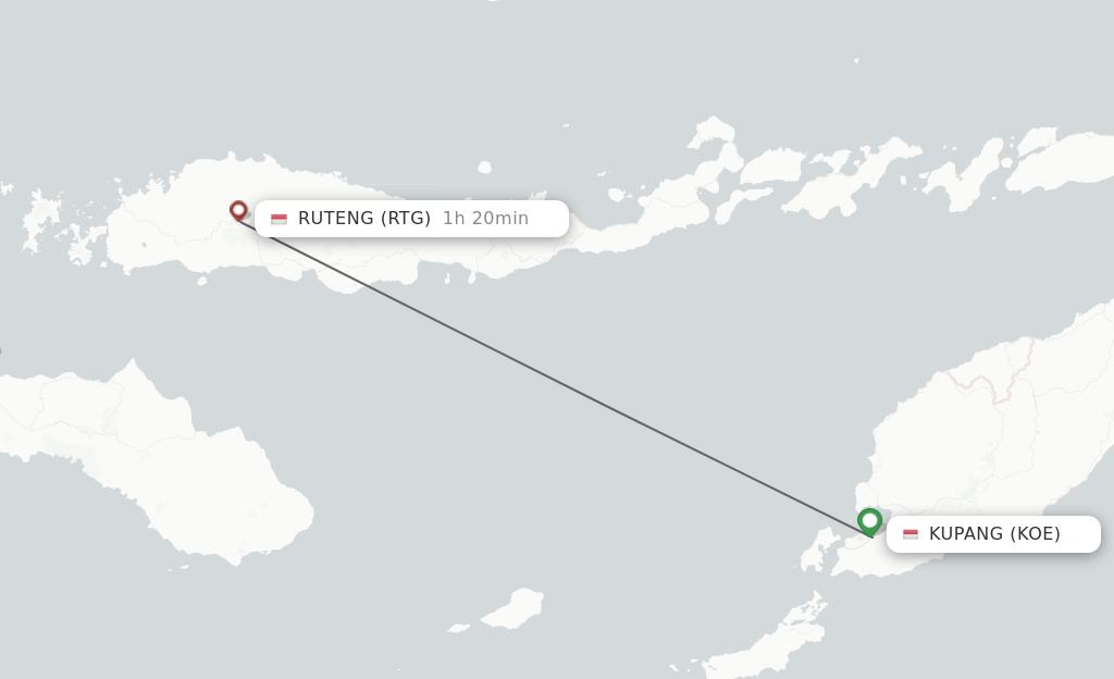 Flights from Kupang to Ruteng route map