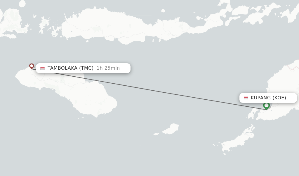 Flights from Kupang to Tambolaka route map