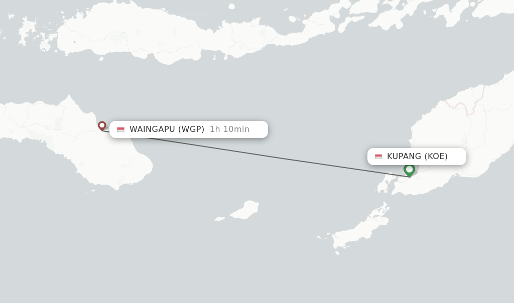 Flights from Kupang to Waingapu route map
