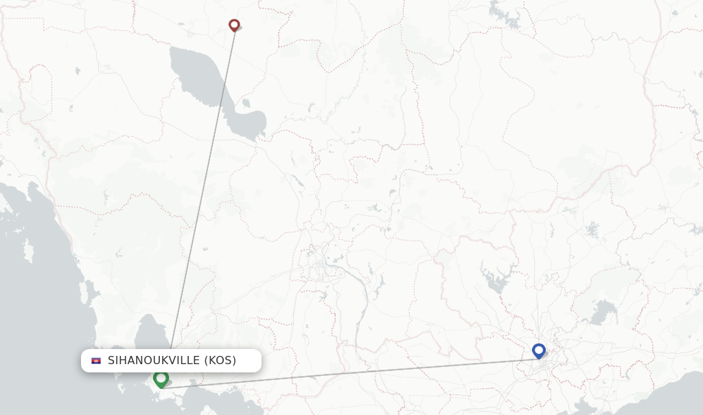 Route map with flights from Sihanoukville with Air Cambodia