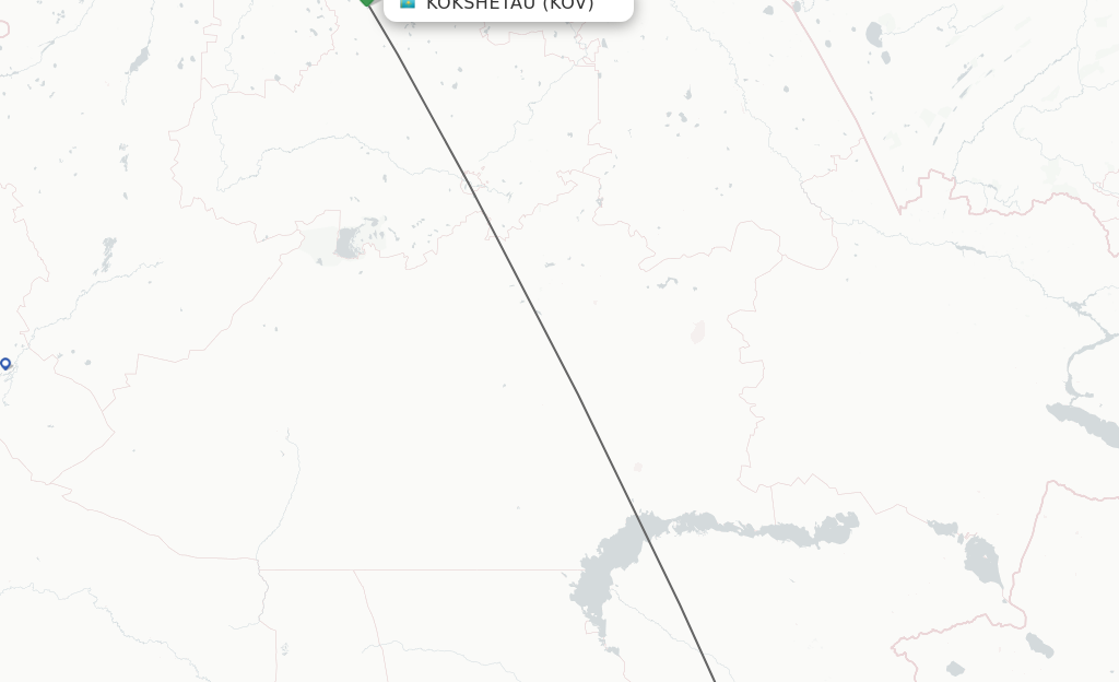 Flights from Kokshetau to Almaty route map