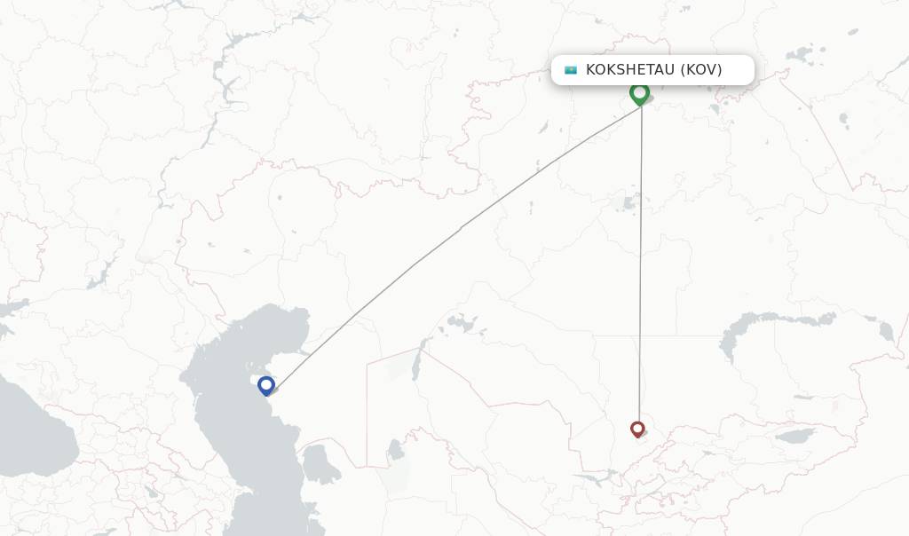 Route map with flights from Kokshetau with SCAT Airlines