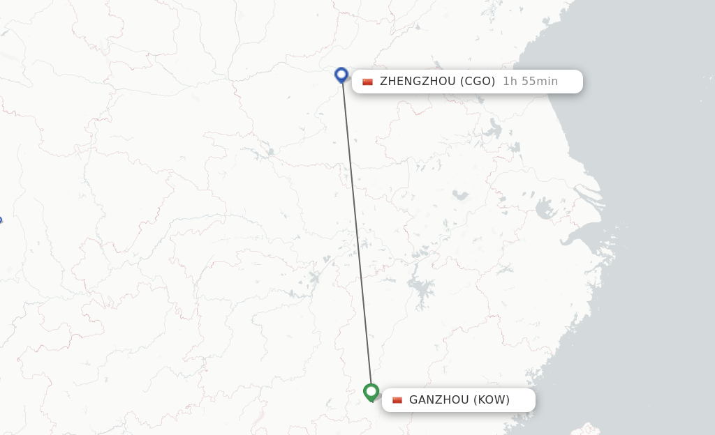 Flights from Ganzhou to Zhengzhou route map