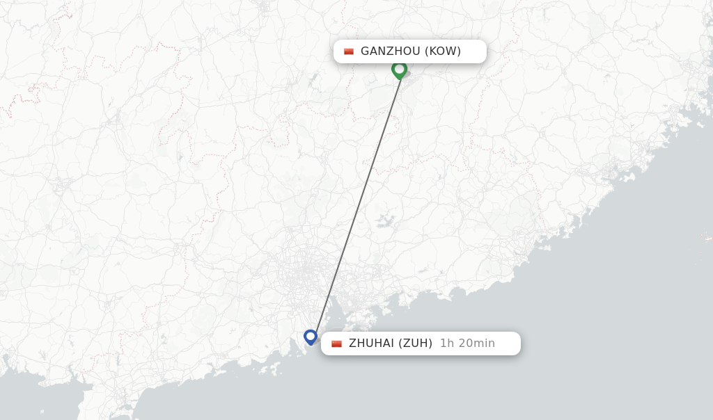 Flights from Ganzhou to Zhuhai route map