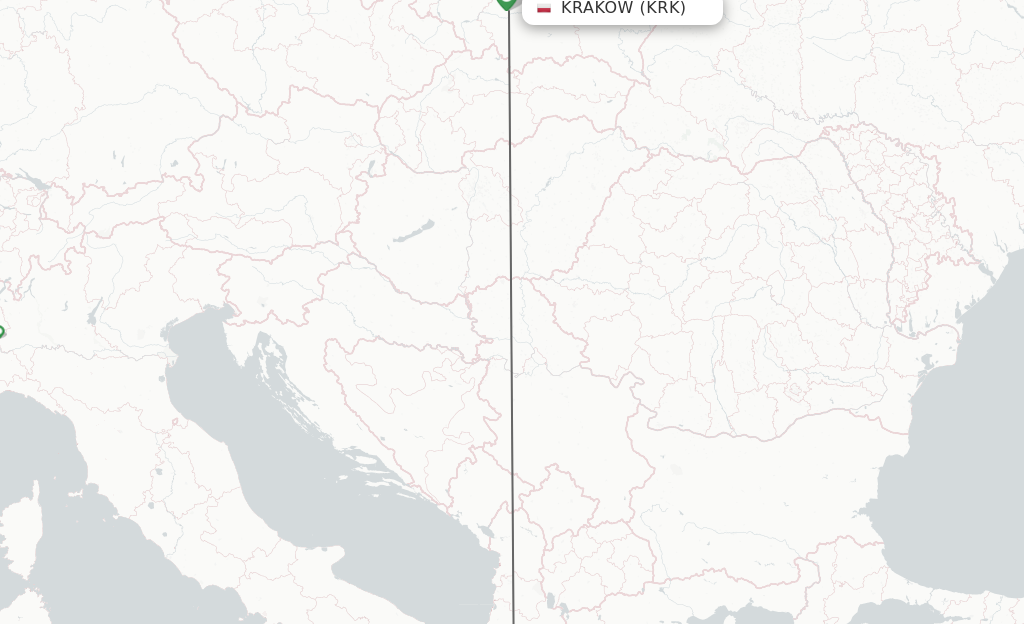 Flights from Krakow to Kerkyra route map