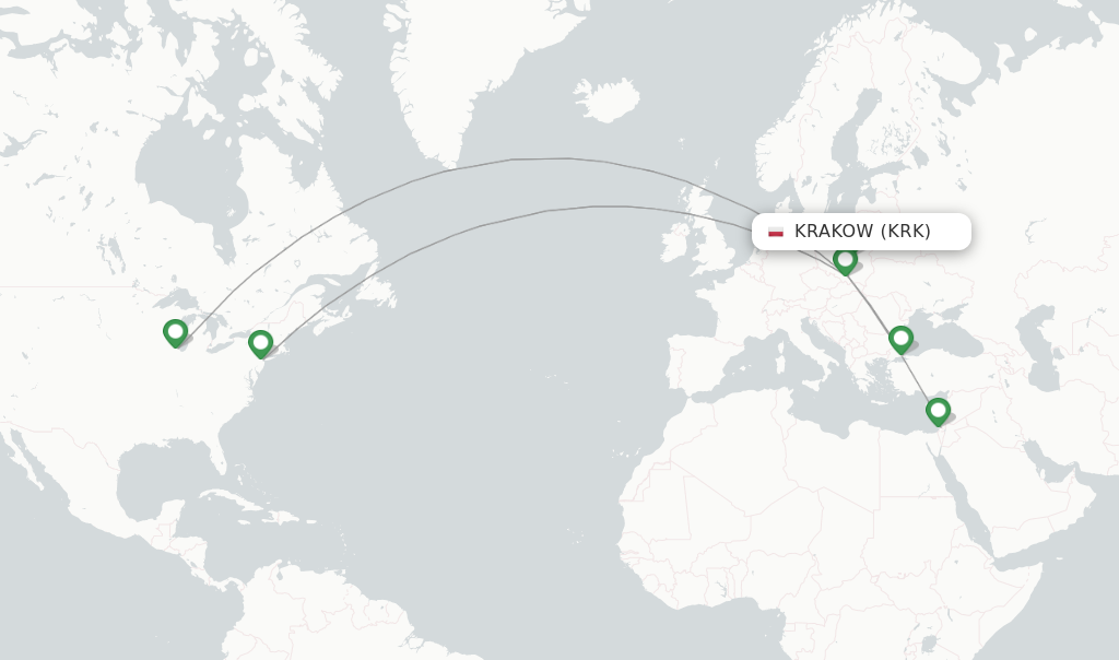 Route map with flights from Krakow with LOT