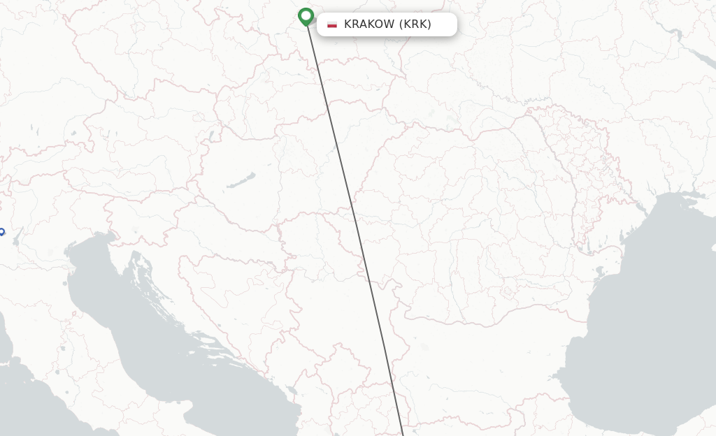 Flights from Krakow to Thessaloniki route map