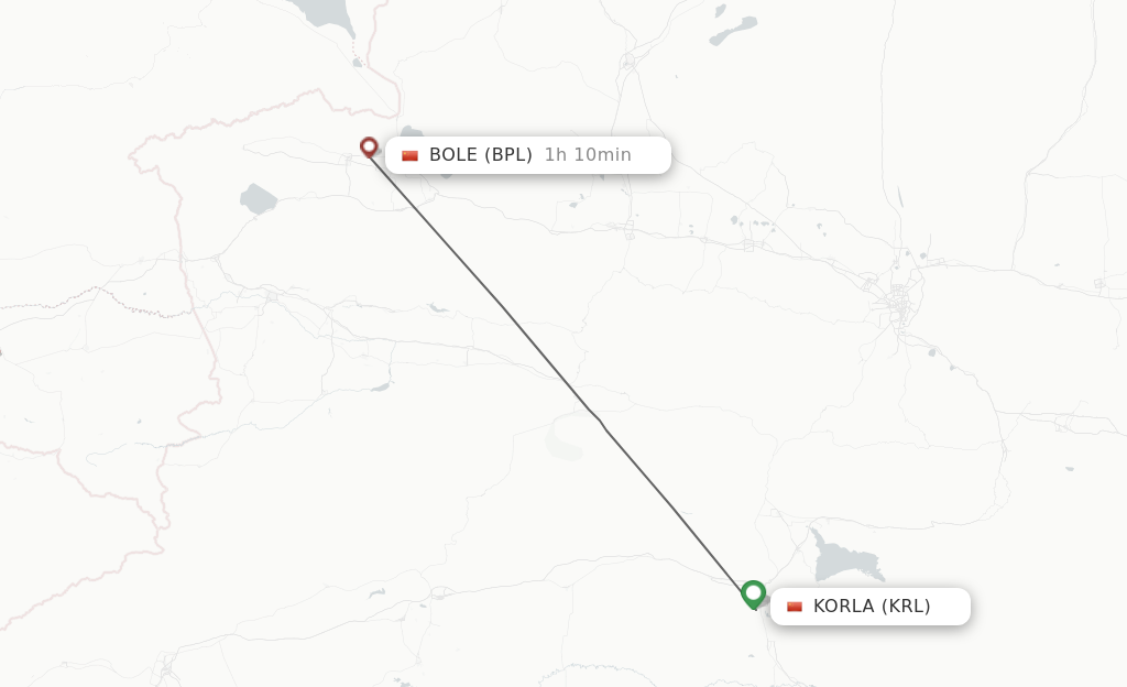Flights from Korla to Bole route map