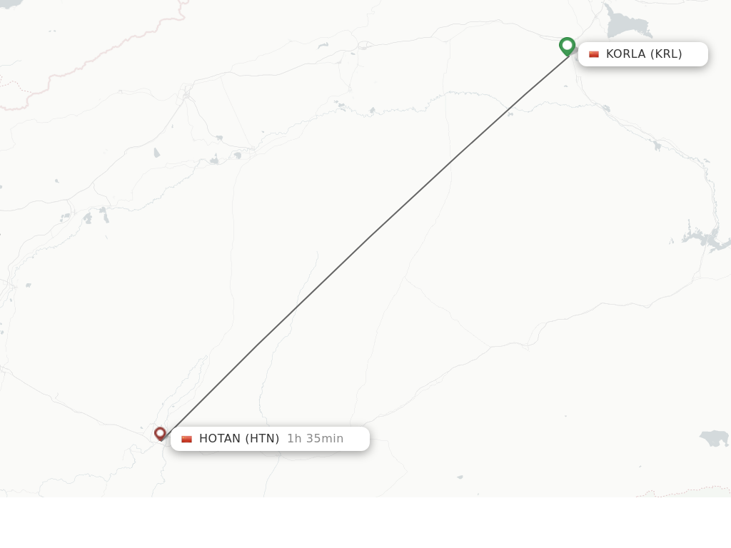 Flights from Korla to Hotan route map