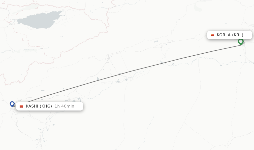 Flights from Korla to Kashi route map