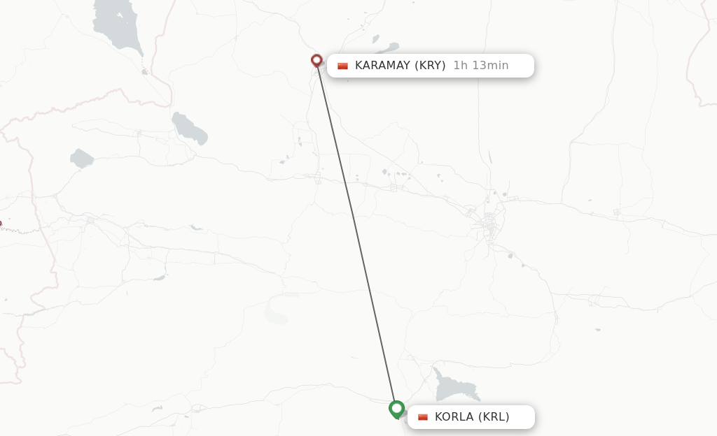 Flights from Korla to Karamay route map