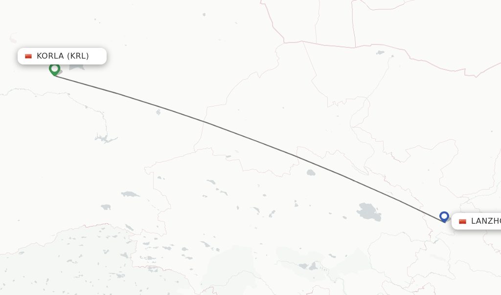 Flights from Korla to Lanzhou route map