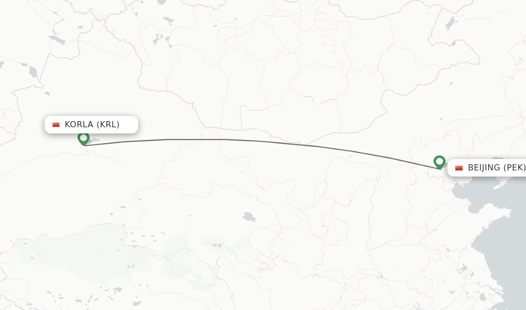 Flights from Korla to Beijing route map