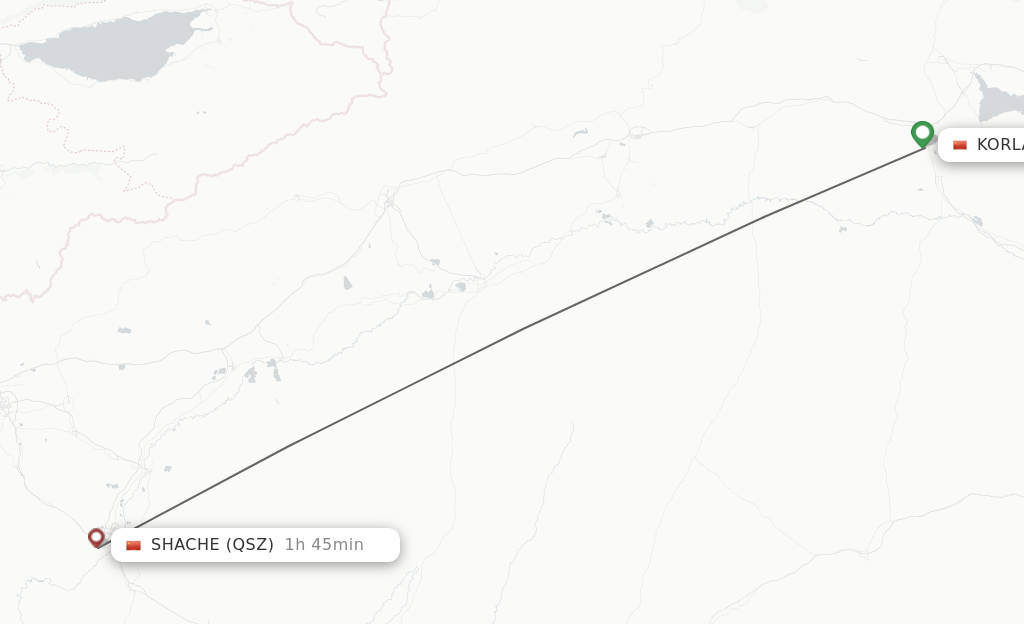 Flights from Korla to Shache route map